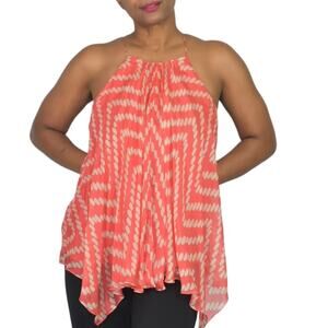 Milly Handkerchief Hem Top Orange Coral Silk Tank Swing Racerback Chiffon 2